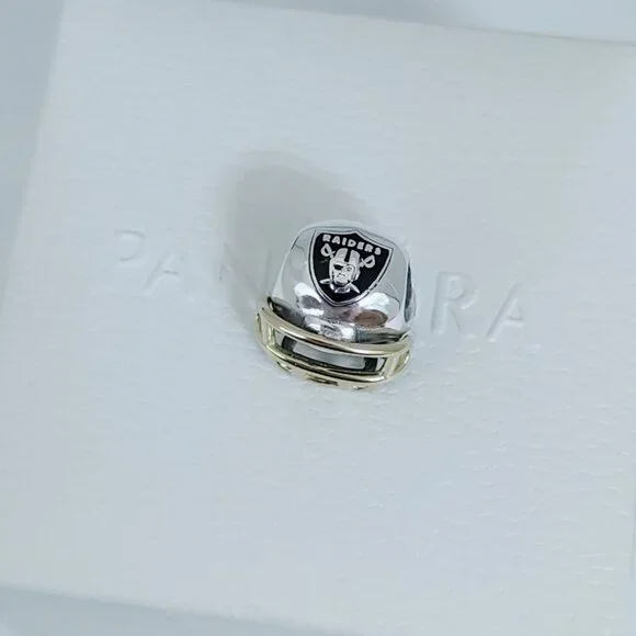 Pandora Las Vegas Raiders Football Helmet Bead Charm Pendant S925 ALE - Picture 3 of 7